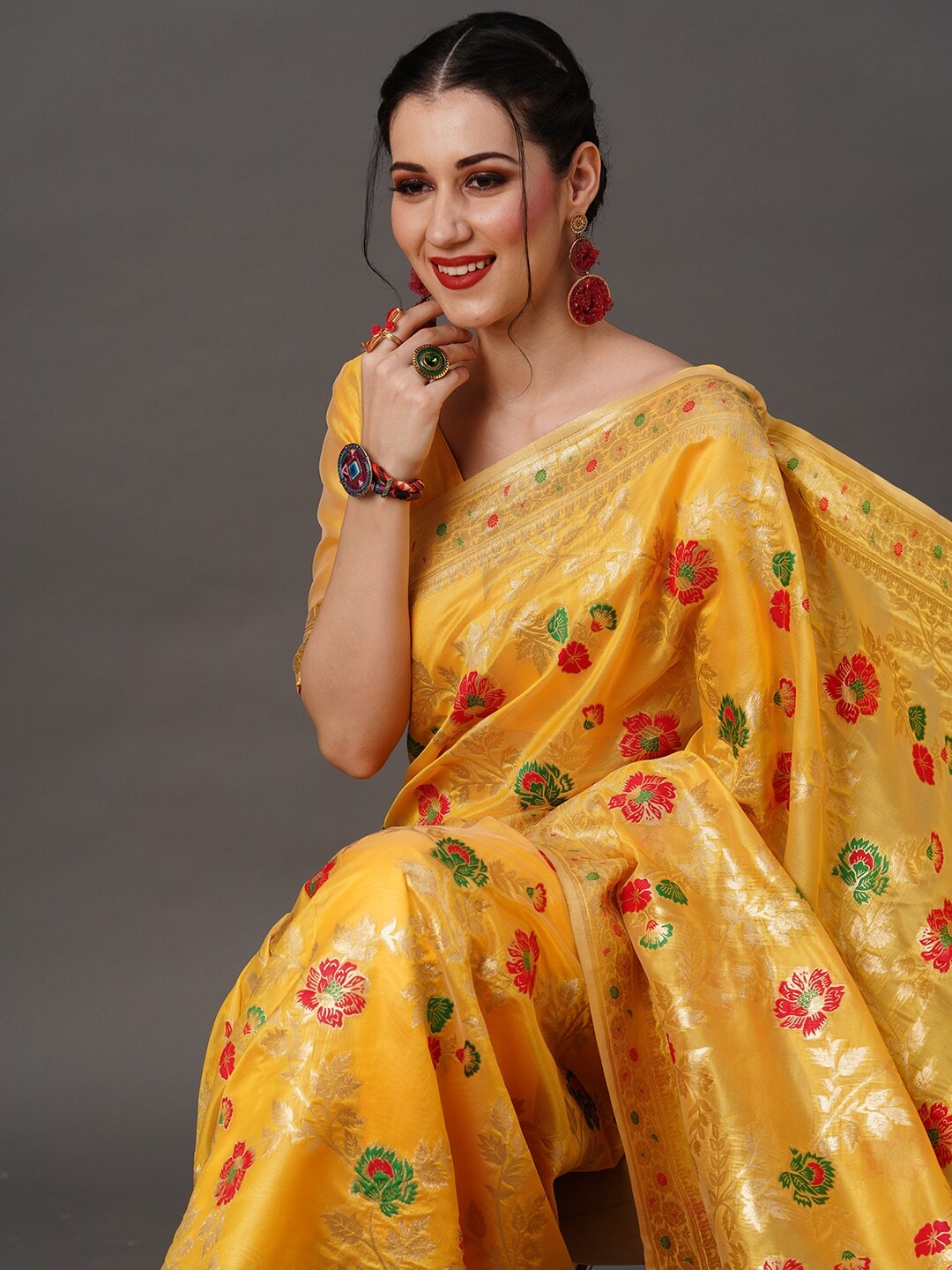 Mitera Floral Organza Banarasi Zari Saree With Blouse Piece - Distacart