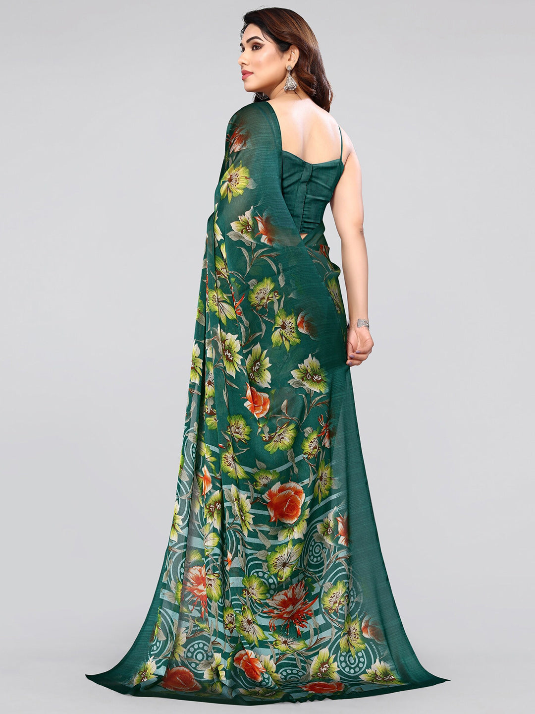 Kalini Floral Poly Chiffon Saree With Blouse Piece - Distacart