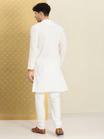 Thumbnail for House of Pataudi Men Chikankari Embroidered Pure cotton Jashn Kurta with Churidar - Distacart