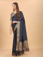 Thumbnail for Kalini Grey & Red Zari Pure Silk Saree - Distacart