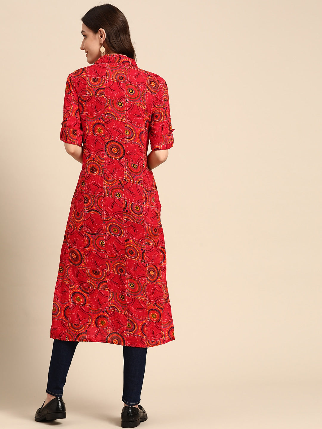 Sangria Women Red Geometric Printed Kurta - Distacart