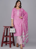 Thumbnail for Kalini Women Pink Ethnic Motifs Printed Pure Cotton Kurta with Trouser & Dupatta - Distacart