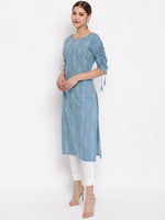 Thumbnail for Janasya Blue Printed Straight Kurta - Distacart
