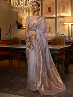 Thumbnail for Mitera Lavender & Gold-Toned Ethnic Motifs Zari Silk Blend Banarasi Saree - Distacart