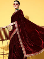 Thumbnail for Mitera Solid Saree with Embroidered border - Distacart