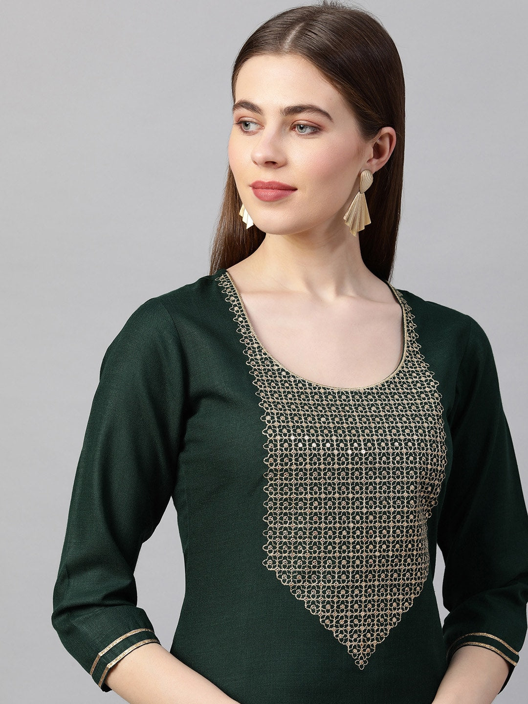 Kalini Women Green & Gold-Toned Sequinned Kurta with Trousers & With Dupatta - Distacart