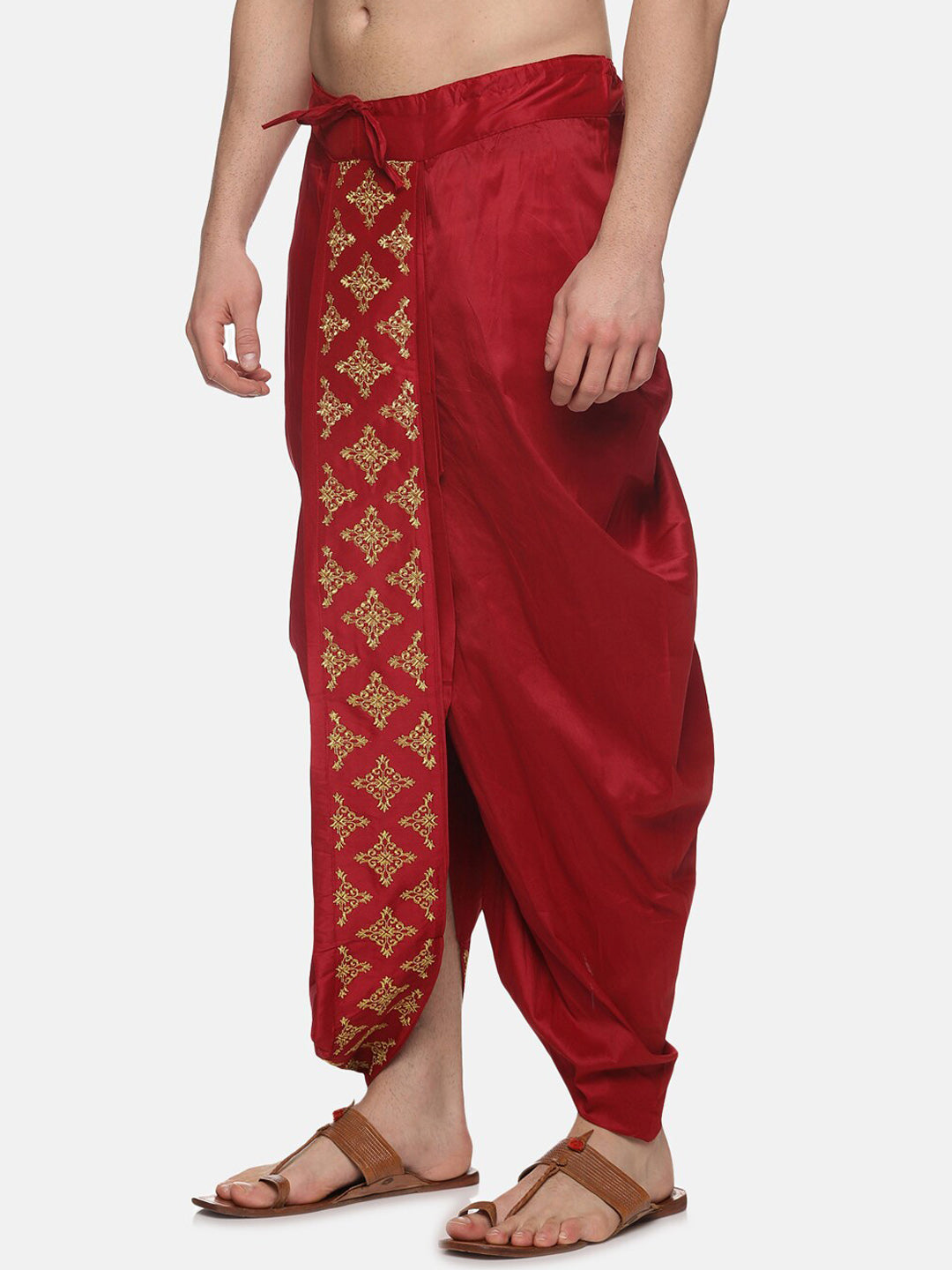Sethukrishna Men Maroon Embroidered Dhotipants - Distacart