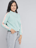 Thumbnail for Lyush Blue Terry Brand Tape High Neck Sweatshirt For Girls - Distacart