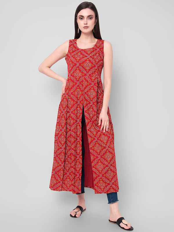 Kalini Women Red Bandhani Printed Kurta - Distacart