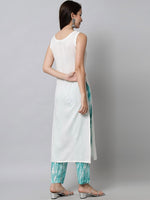 Thumbnail for Kalini Women White & Blue Viscose Rayon Straight Kurta with Trousers - Distacart