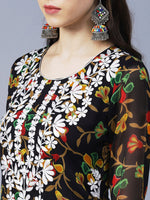 Thumbnail for Kalini Women Floral Printed Georgette Chikankari Embroidery Kurti - Distacart