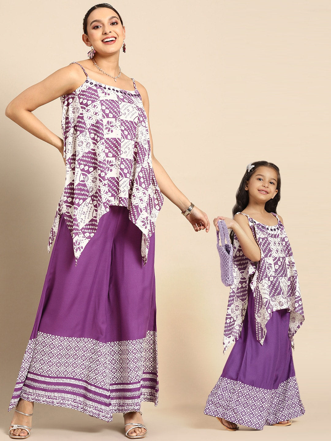 Sangria Women Bandhani Printed Pure Cotton Kurti with Palazzos - Distacart