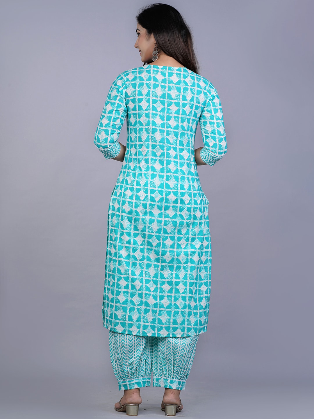 Kalini Women Turquoise Blue Printed Pure Cotton Kurta with Salwar & With Dupatta - Distacart