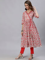 Thumbnail for Jaipur Kurti Women White Floral Printed Angrakha Kurta - Distacart