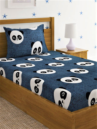 Home Sizzler Grey & White Panda 210 TC Bedsheet with Pillow Cover - Distacart
