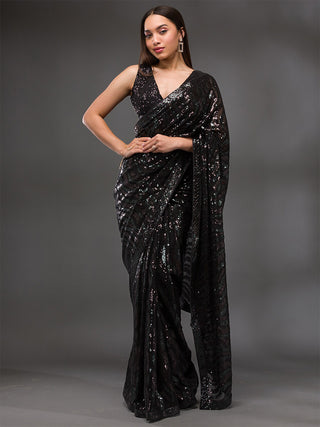 Koskii Embellished Sequinned Pure Georgette Saree - Distacart