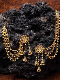 Thumbnail for Shining Diva Gold Plated Taselled Classic Jhumkas - Distacart