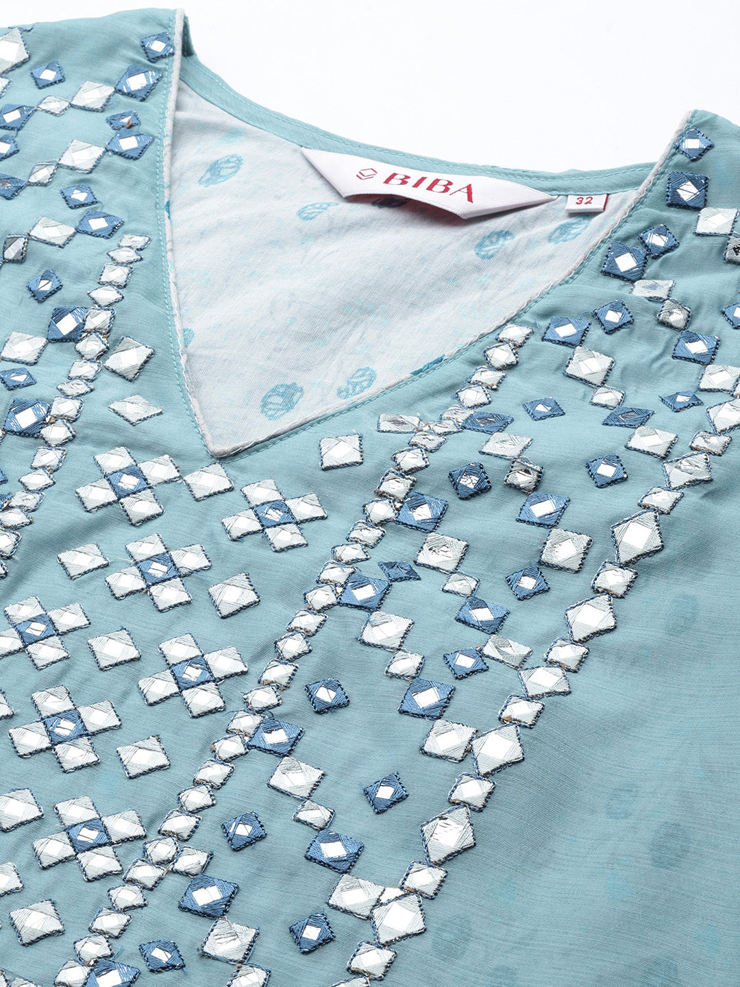 Biba Women Blue Ethnic Motifs Yoke Design Kurta with Trousers & Dupatta - Distacart