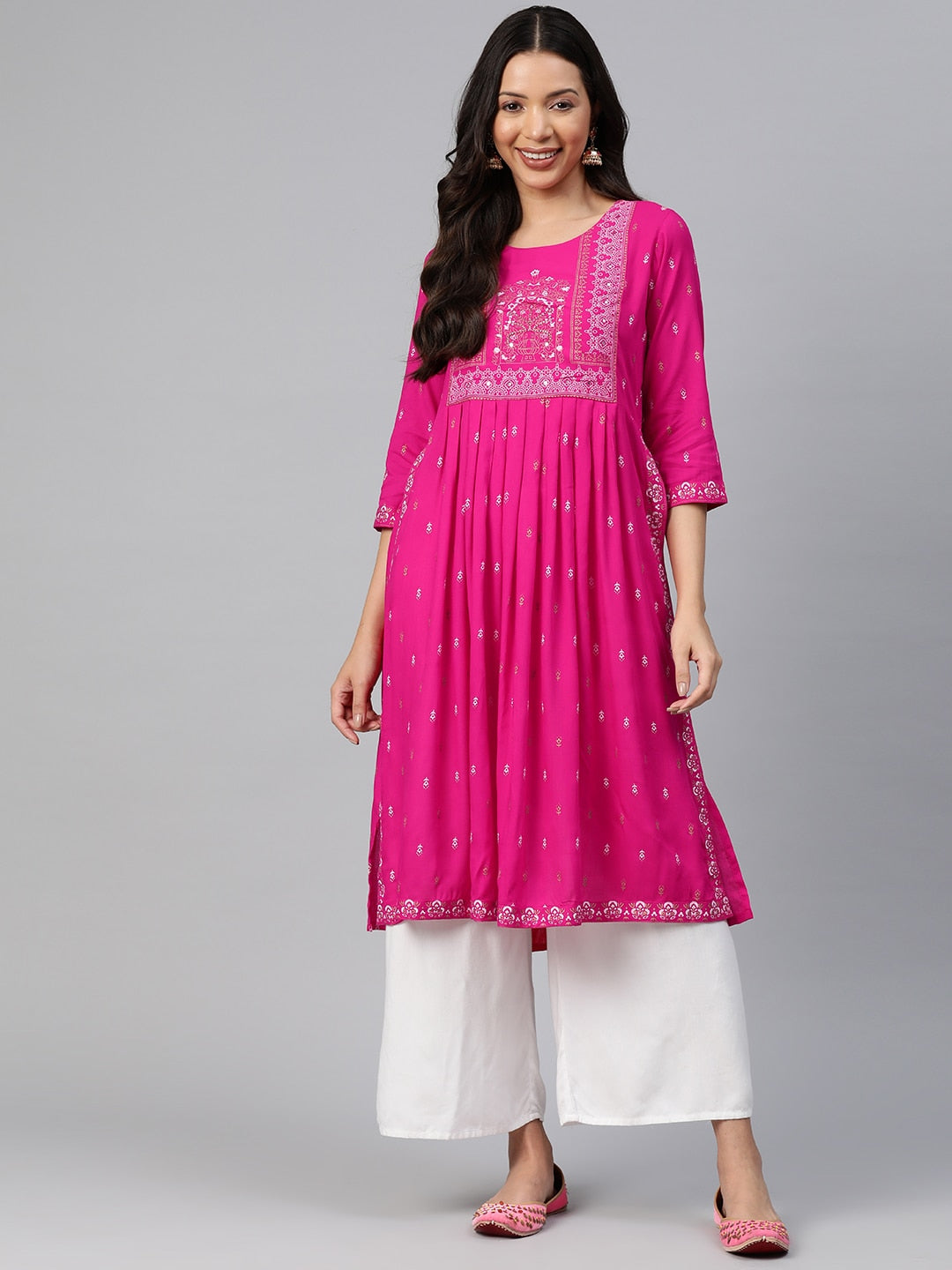 Kalini Ethnic Motifs Printed High Slit Mirror Work Kurta - Distacart