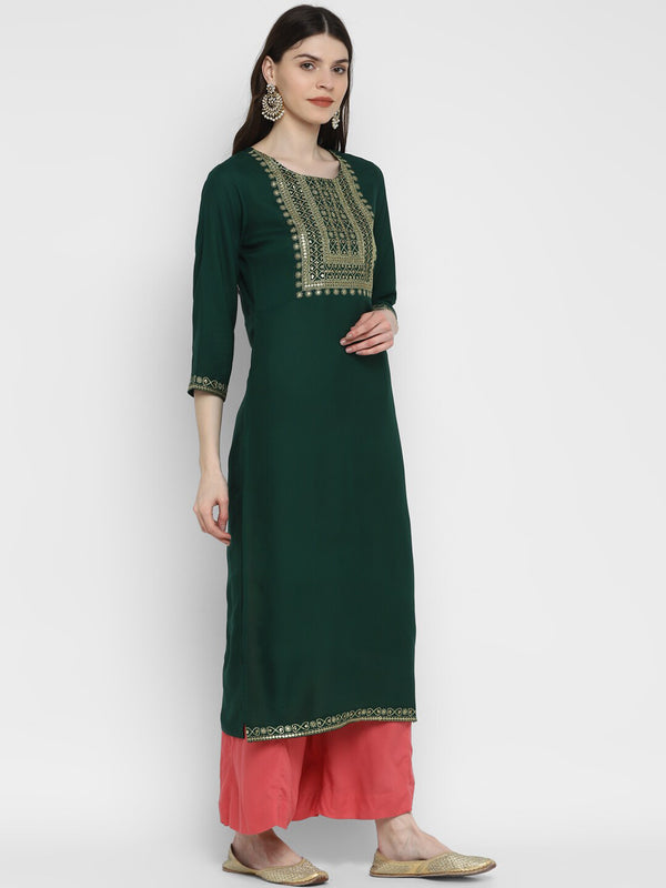 Kalini Women Green Ethnic Motifs Embroidered Kurta - Distacart