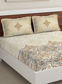 Thumbnail for DDecor Beige & Grey Ethnic Motifs 180 TC Cotton 1 King Bedsheet with 2 Pillow Covers - Distacart