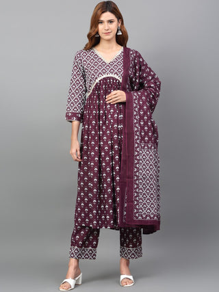 Kalini Printed Gotta Patti Empire Pure Cotton Kurta with Palazzos & With Dupatta - Distacart