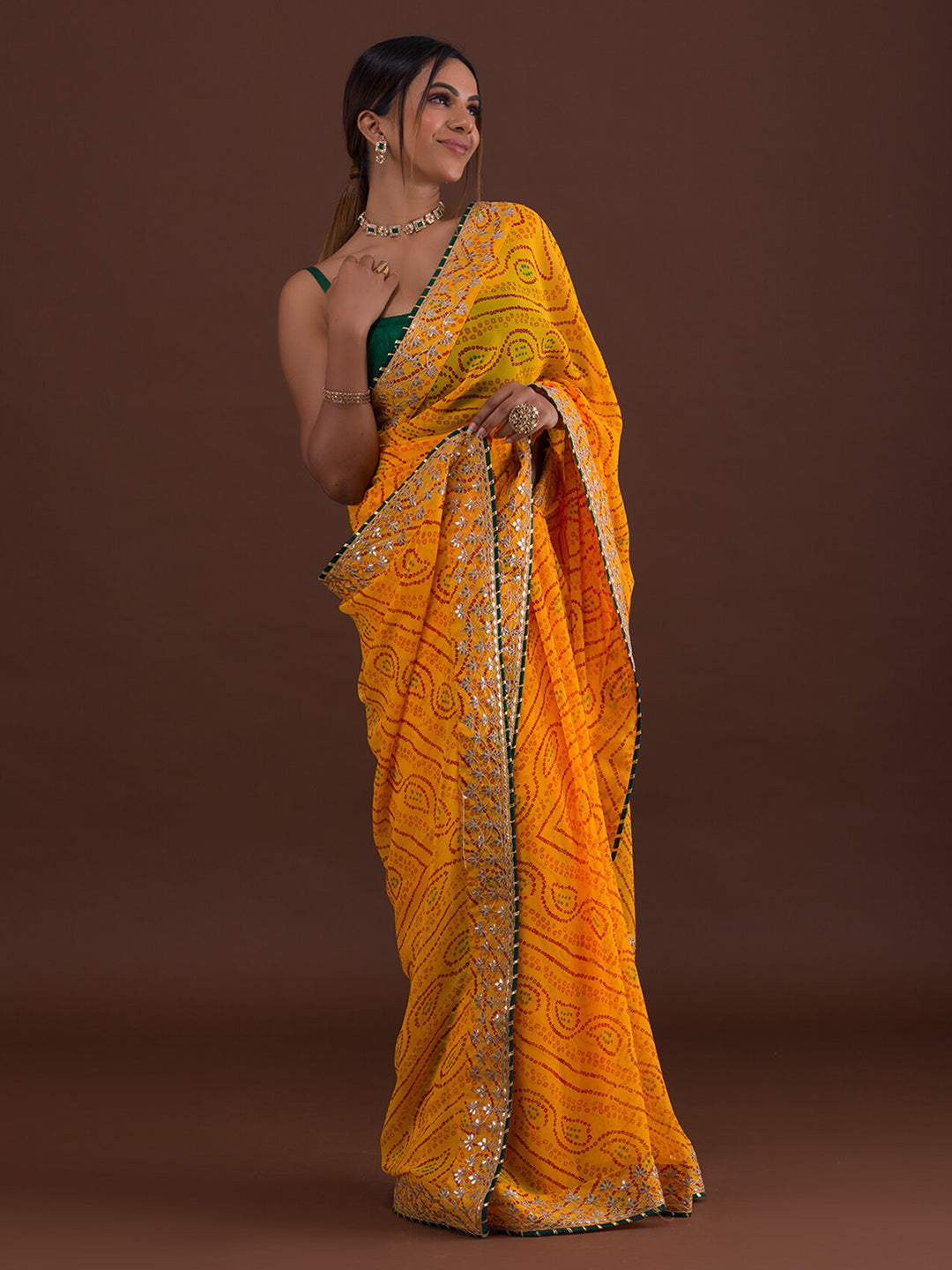 Koskii Yellow & Red Bandhani Gotta Patti Bandhani Saree - Distacart