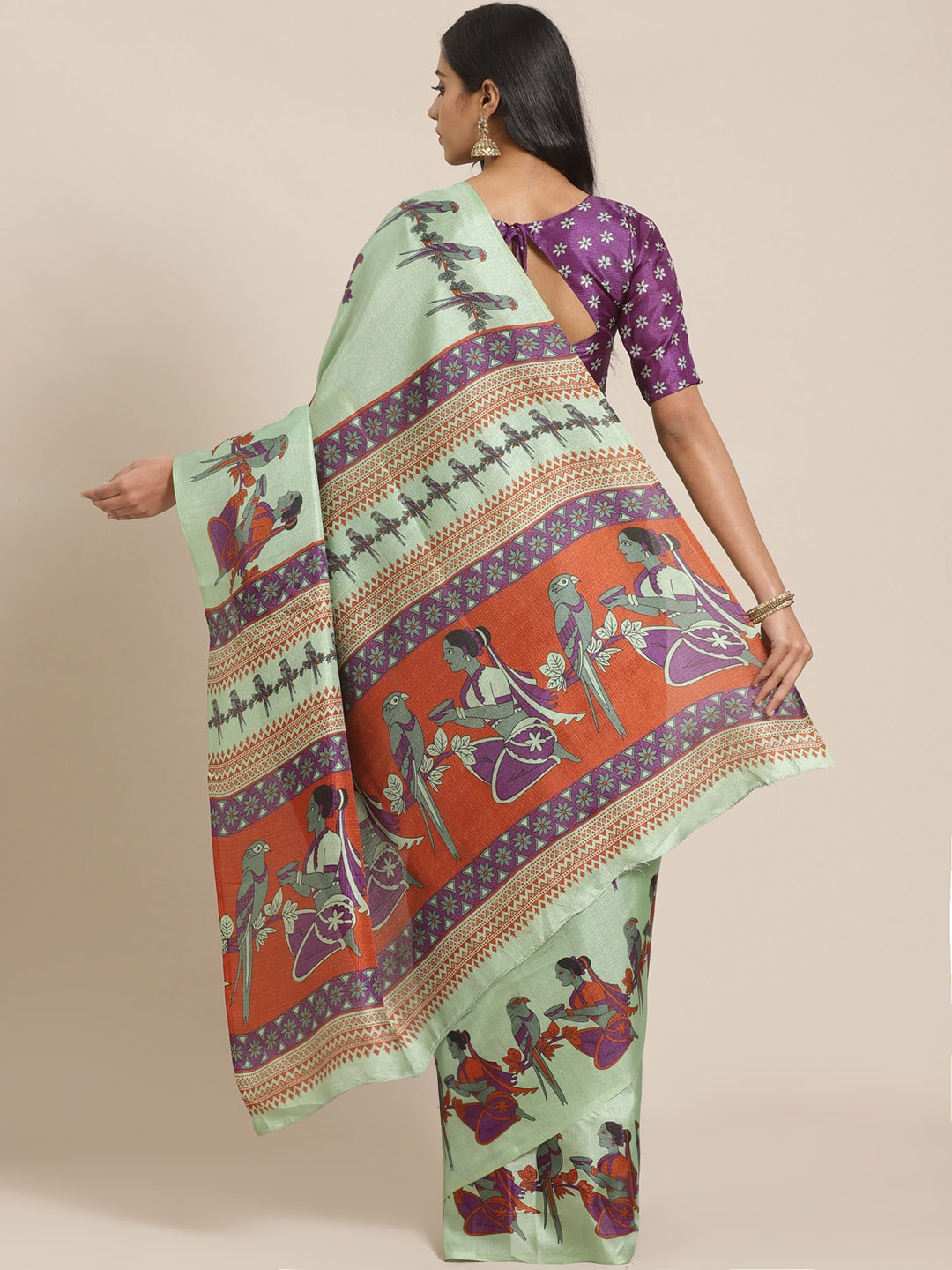 Saree Mall Green & Purple Ethnic Motifs Print Bhagalpuri Saree - Distacart