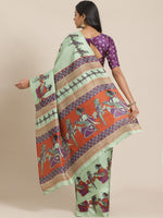 Thumbnail for Saree Mall Green & Purple Ethnic Motifs Print Bhagalpuri Saree - Distacart