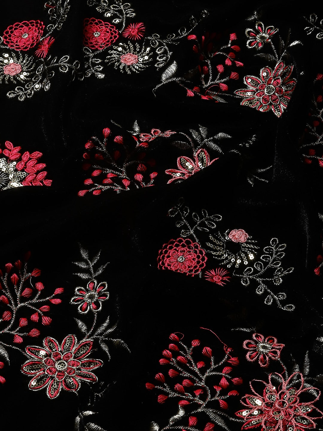 Mitera Floral Sequinned Velvet Saree - Distacart