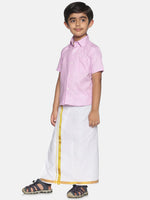 Thumbnail for Sethukrishna Boys Pink & White Pure Cotton Shirt with Dhotis - Distacart