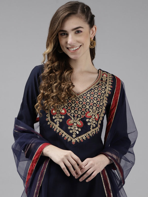 Indo Era Multi Embroidered A-Line Kurta Palazzos With Dupatta Set main image 0