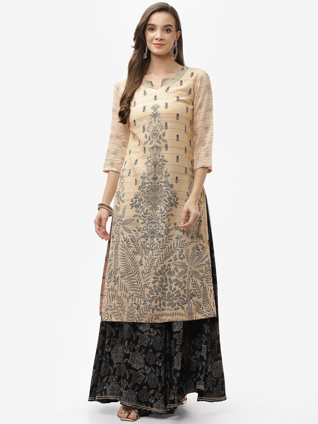 Biba Women Beige Ethnic Motifs Printed Straight Kurta - Distacart