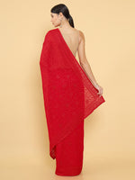 Thumbnail for Soch Red Floral Embroidered Pure Georgette Saree - Distacart