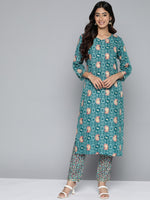 Thumbnail for HERE&NOW Floral Printed Regular Kurta with Palazzos - Distacart