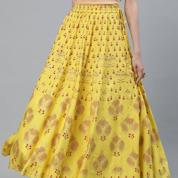 Jaipur Kurti Yellow & Red Printed Flared Women Maxi Skirt - Distacart
