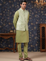 Thumbnail for House of Pataudi Straight Kurta With Pyjamas & Embroidered Sequin Work Nehru Jacket - Distacart