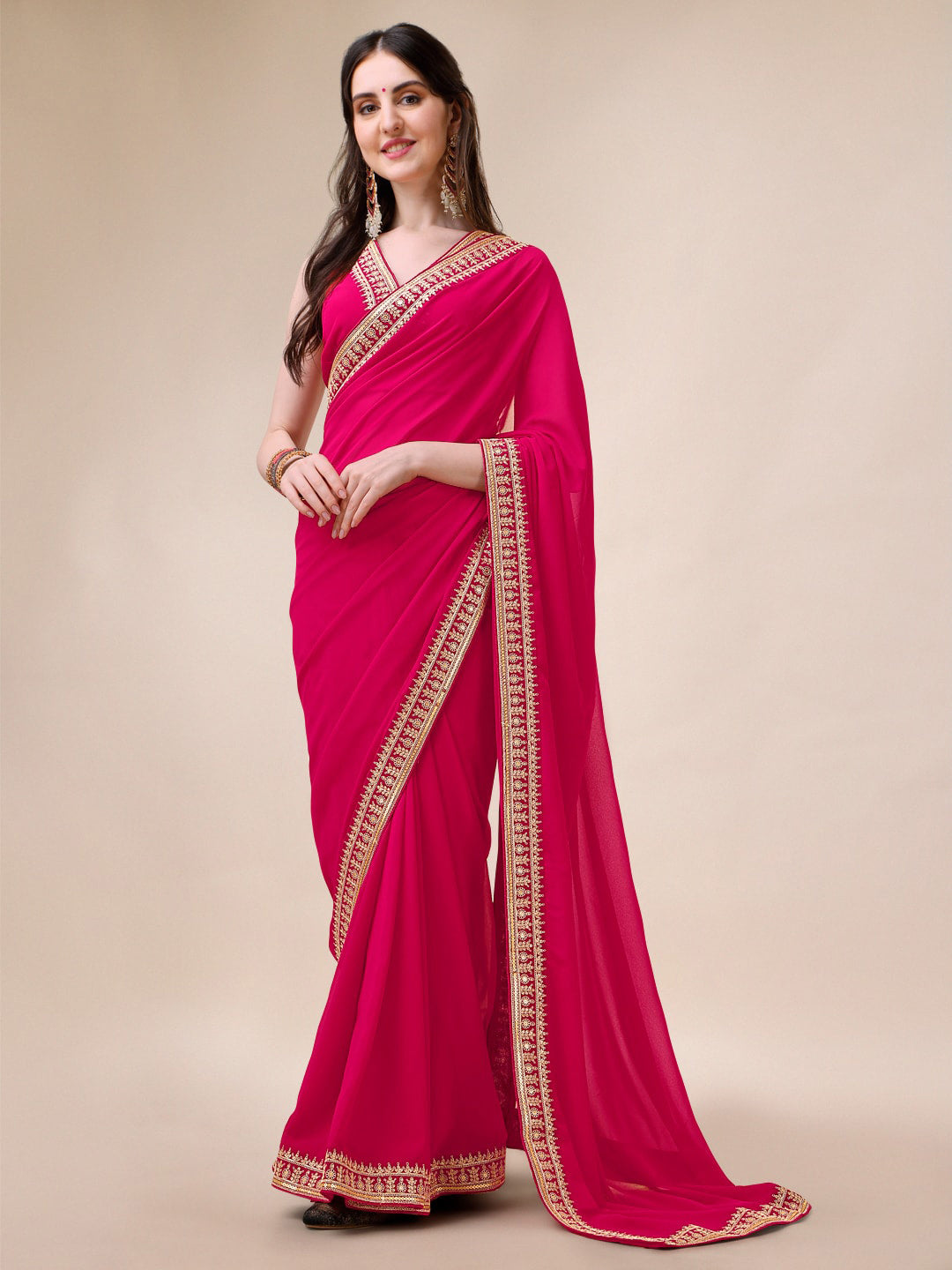 Sangria Embroidered Saree With Blouse - Distacart