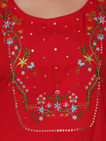Thumbnail for Kalini Women Red Floral Embroidered Mirror Work Kurta with Trousers - Distacart