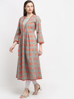 Thumbnail for Kalini Women Red & Green Ethnic Motifs Printed Cotton A-line Kurta - Distacart