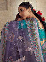Thumbnail for Mitera Violet & Blue Ethnic Motifs Printed Brasso Saree - Distacart