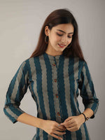 Thumbnail for Kalini Women Teal Chevron Striped Kurta - Distacart