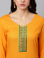 Thumbnail for Khushal K Women Mustard Yellow Printed Yoke Design Regular Kurta with Palazzos & Dupatta - Distacart
