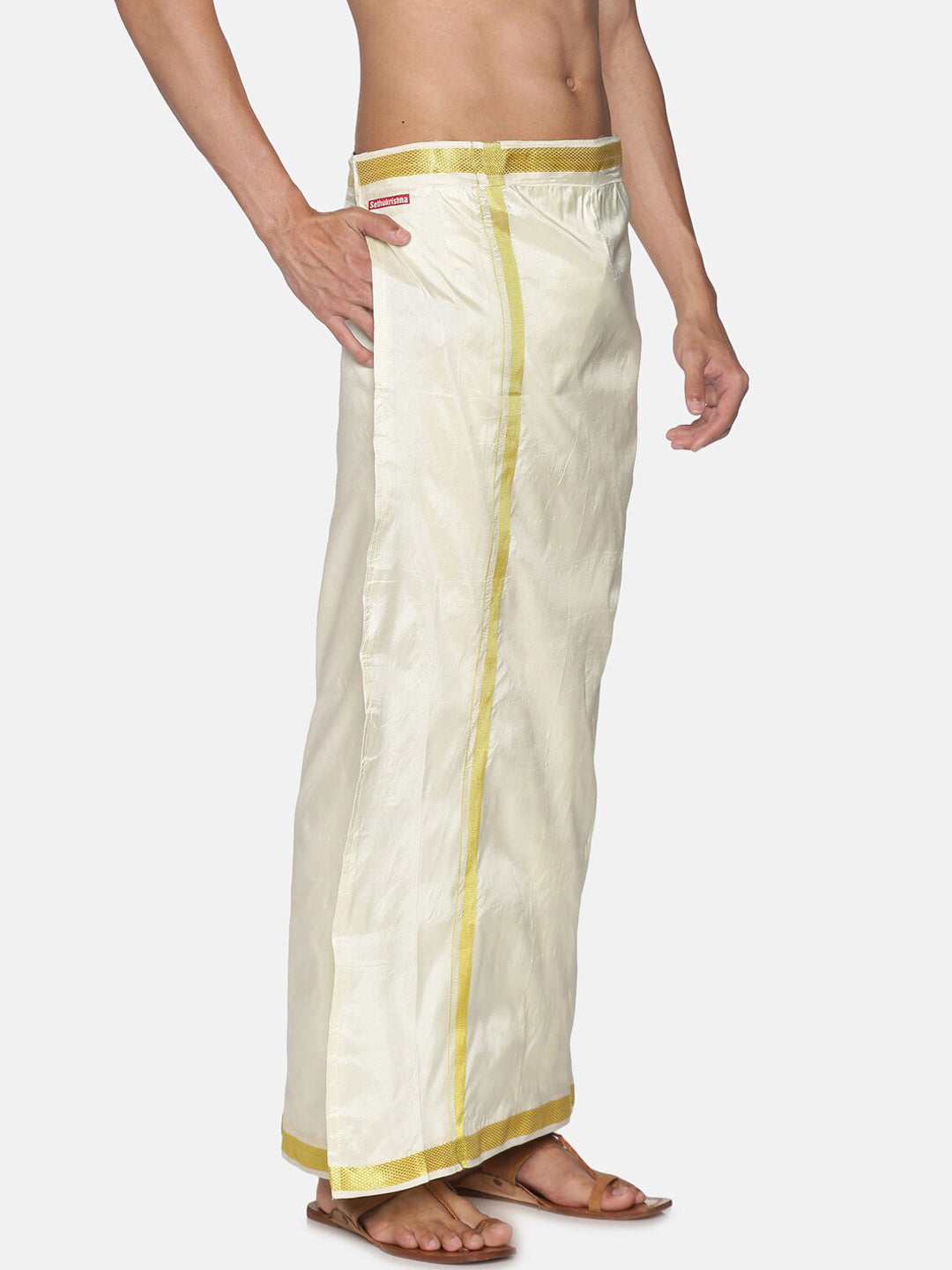 Sethukrishna Men Cream-Coloured Solid Readymade Dhoti - Distacart