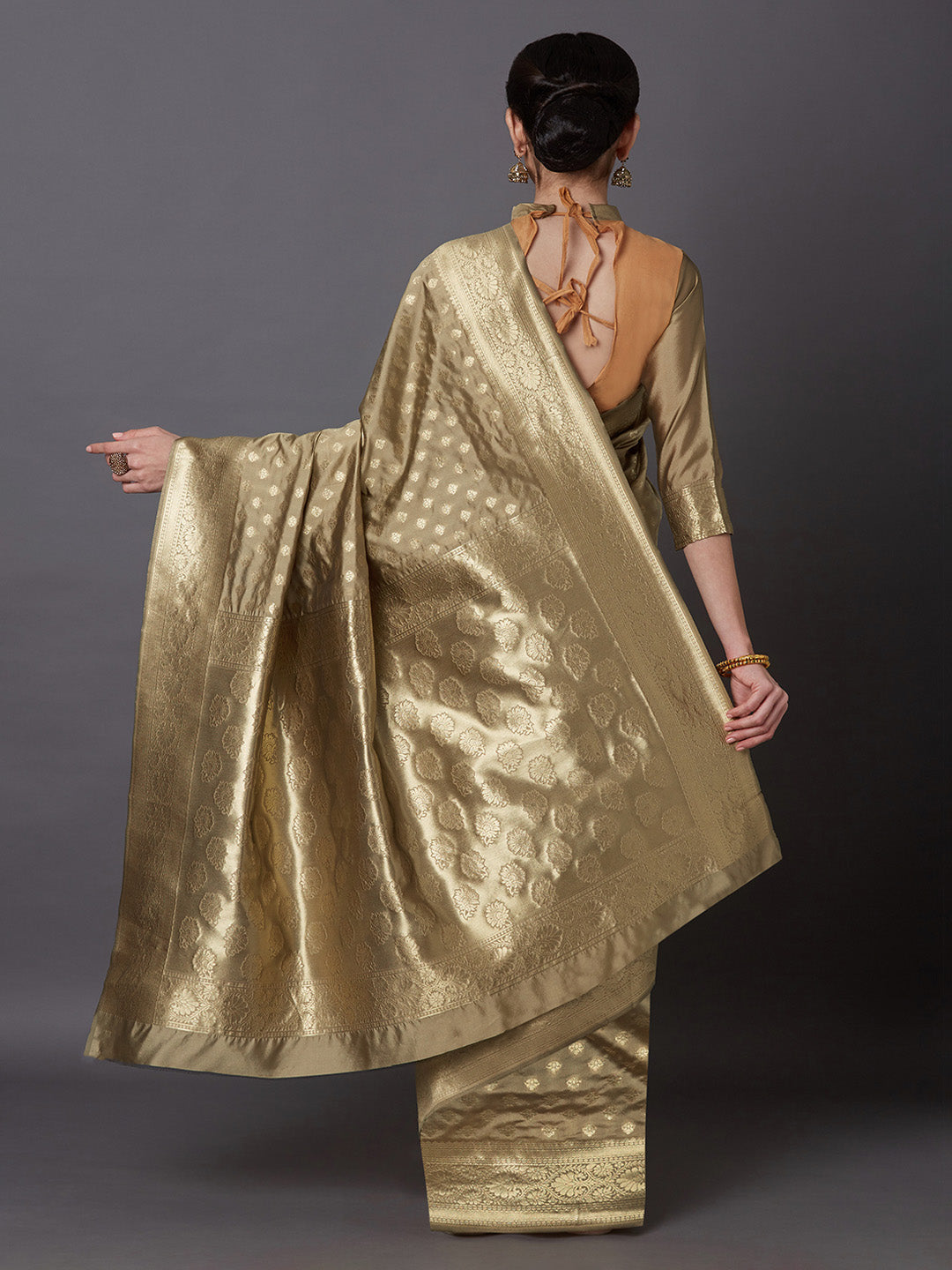 Mitera Beige Woven Design Kanjeevaram Saree - Distacart