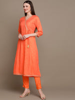 Thumbnail for HERE&NOW Ethnic Motifs Printed Thread Work Angrakha Kurta with Palazzos & Dupatta - Distacart