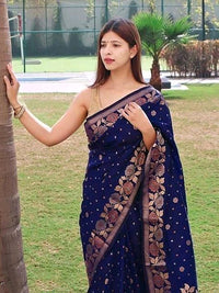 Thumbnail for Kalini Woven Design Zari Silk Blend Banarasi Saree - Distacart