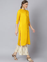 Thumbnail for Khushal K Women Yellow Floral Rayon Kurta with Palazzos - Distacart