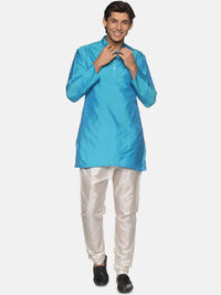 Thumbnail for Sethukrishna Men Turquoise Blue Kurta with Pyjamas - Distacart