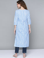 Thumbnail for HERE&NOW Women Blue & White Paisley Printed Cotton Kurta - Distacart